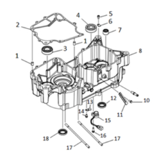 Компоненти на левото куќиште на коленестото вратило